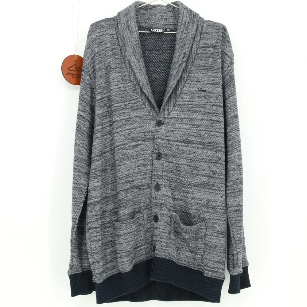 Vans Off The Wall Mens XXL Gray Marl Shawl Collar Button Front Cardigan Sweater